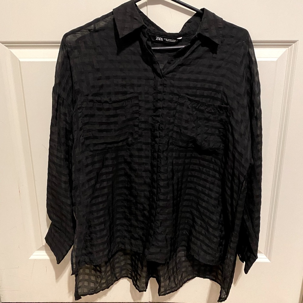 Zara semi-sheer button up shirt